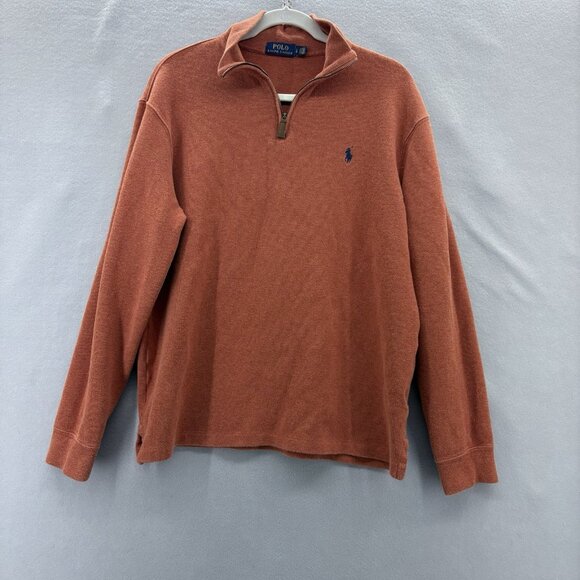 Polo by Ralph Lauren Sweater Mens Large Turtleneck‎ Orange Cotton 1/4 Zip Knit - Picture 1 of 11